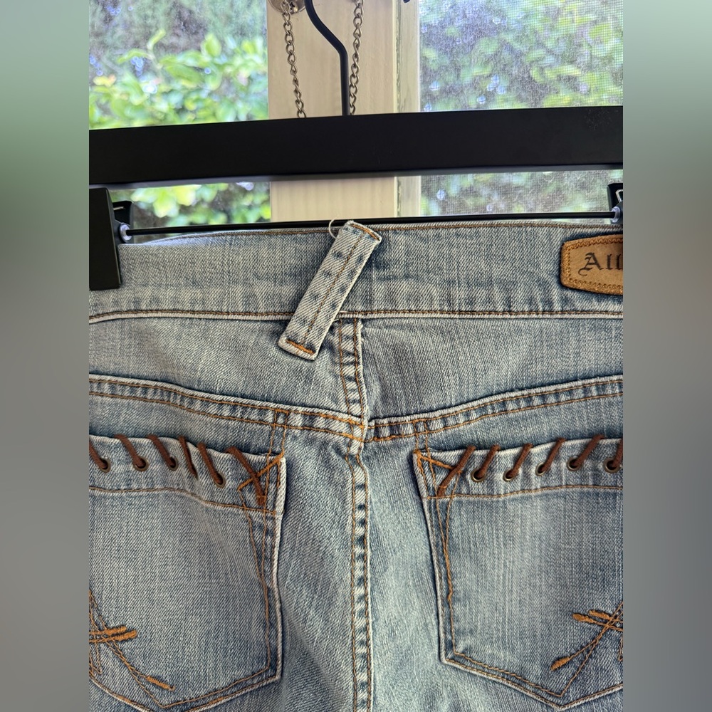 Vintage Y2K Allen B. By Allen Schwartz Watercolor Koi Fish Low Rise Flare Jeans - Picture 10 of 15